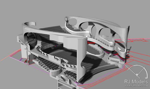 戲曲中心建筑模型的大小為1230mm X 830mm X 590mm ，歷時1個月制成。戲曲中心的外觀別樹一格，糅合了傳統(tǒng)與現(xiàn)代元素，整體屬于流線型設(shè)計，外觀如同舞臺簾幕一般。從建筑模型的設(shè)計中觀看，▲戲曲中心的結(jié)構(gòu)為流線外型和內(nèi)部空間， 呈現(xiàn)出「氣」的概念。。