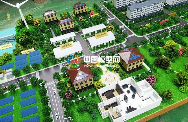 光伏電站應(yīng)用場(chǎng)景沙盤(pán)模型，太陽(yáng)能光伏屋頂發(fā)電沙盤(pán)模型